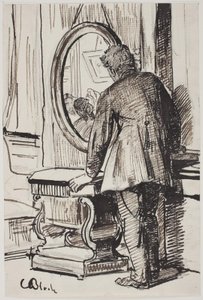 En ung mann ser på tre kvinner i et speil av Carl Bloch