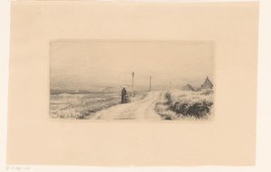 Landevei med gående dame og barn av Carl Bloch