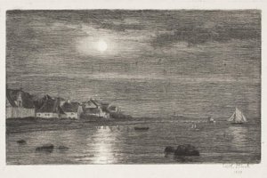 Stranddel ved Hellebæk. Måneskinn av Carl Bloch