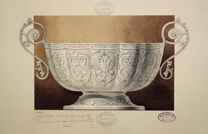 Design av en skål dekorert med den dobbelthodede ørnen. Serien The Dowry of Grand Princess Maria av Carl Edvard Bolin company