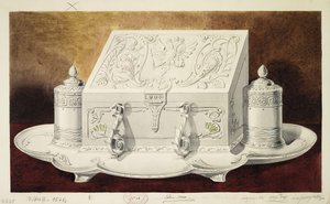 Design av en blekkstativ formet som en kiste. Serien The Dowry of Grand Princess Maria Pavlovna, 1 av Carl Edvard Bolin company