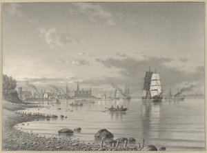 Frakt på Øresund med Helsingør og Kronborg slott i det fjerne av Carl Emil Baagoe