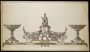 Tegning av en oval kurv i sølv, House of Carl Faberge