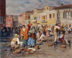 Fiskemarked i Venezia av Carl Feiertag