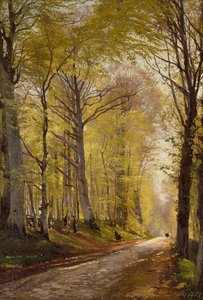 En skogssti med gjetere og storfe (olje på lerret) av Carl Frederick Aagaard