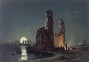 The Colossi of Memnon, Theben, en av 24 illustrasjoner produsert av G.W. Seitz, trykt ca. 1872