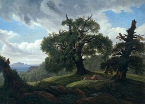 Minne om en skogkledd øy i Østersjøen Eiketrær ved havet, 1835