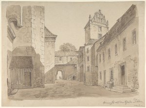 Utsikt over borggården til slottet ved Döben av Carl Gustav Carus