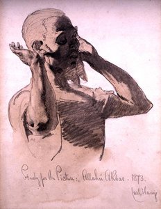 Figure Praying, en studie for bildet, Allahu Akbar, 1873 (blyant- og akvarellvask på papir) av Carl Haag