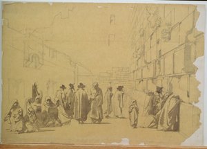 The Wailing Wall (blyant og vask på kalkerpapir lagt på kort) av Carl Haag