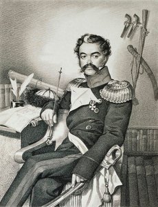 Portrett av Denis Davydov 1784-1839, soldat og poet, tidlig på 1800-tallet. av Carl Hampeln von