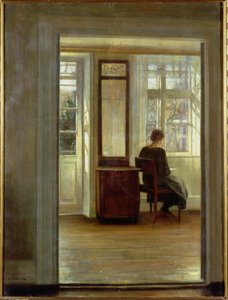 En dame i et interiør (olje på lerret) av Carl Holsoe