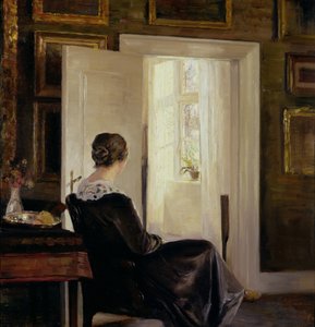 En kvinne satt nær en dør av Carl Holsoe