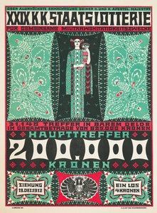 Plakat som annonserer det 24. kongelige østerrikske veldedighetslotteriet i 1912 av Carl Krenek