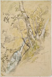 Bjørketrær ved en bekk av Carl Larsson