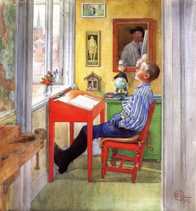 Esbjorn Doing his Homework, 1912 (wc, gouache og blyant på papir på lerret)