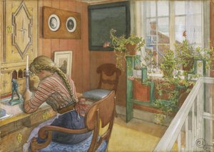 Brevskriving, 1912 (wc på papir) av Carl Larsson