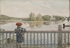 Lisbeth fisker. Fra Et hjem (26 akvareller) av Carl Larsson