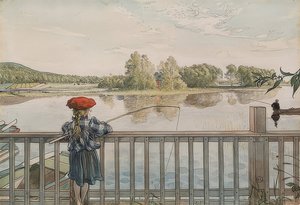 Lisbeth fisker. Rundt 1895 av Carl Larsson