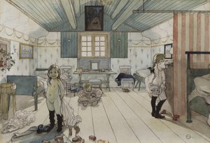 Mammas and the Small Girls Room, fra A Home-serien, ca. 1895 (wc på papir) av Carl Larsson
