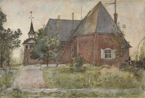 Gamle Sundborn kirke, fra A Home-serien, ca. 1895 (wc på papir) av Carl Larsson