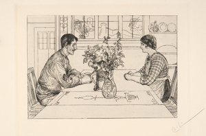 Selvportrett som raderer av Carl Larsson