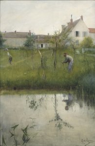 Den gamle mannen og planteskolens hage av Carl Larsson