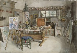 The Studio, fra A Home-serien, ca. 1895 (wc på papir) av Carl Larsson