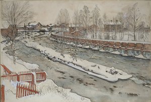 The Timber Chute, Winter Scene, fra A Home-serien, ca. 1895 (wc på papir) av Carl Larsson