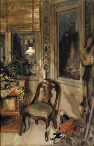 Leker i hjørnet (wc på papir) av Carl Larsson
