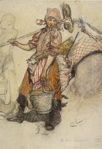 Vaskekvinne (pastell på papir) av Carl Larsson