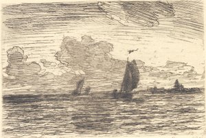 Marine med skip under seil av Carl Locher