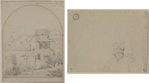 Utsikt fra mitt vindu i Roma (recto) Soldier in a Landscape (verso) av Carl Ludwig Tischbein
