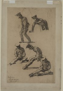 Fem studier av en soldat, fjerde kvartal 1800-tallet eller første tredje 1900-tallet.