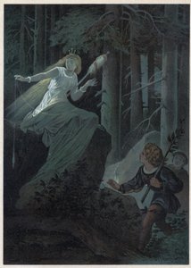 Gebyret som løp av gårde med en gyllen spindel sang skjebnen til en gyllen knapp. Illustrasjon av Carl Offterdinger (1829-1889) i “” Bouton d