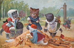 Humoristisk kattepostkort (farge litho) av Carl Robert Arthur Thiele
