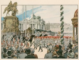 Wilhelm II, tysk keiser og konge av Preussen (1859-1941), ved innvielsen av det nasjonale monumentet i Berlin i 1897