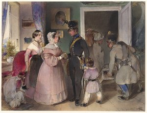 En ung offiser tar farvel med familien sin