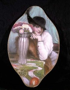 Portrett av en jente ved en vase med blomster av Carl Schlosser