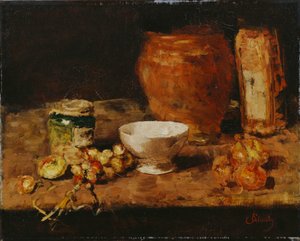 Stilleben med en hvit bolle av Carl Schuch