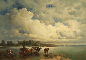 Vannlandskap med kyr av Carl Schweninger d. Ä.