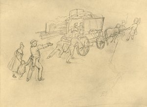 The Thespian Actor Travelling, midten av slutten av 1800-tallet, ca 1924. av Carl Spitzweg
