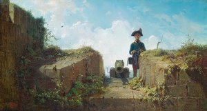 Strikkeutposten. Rundt 1860 av Carl Spitzweg