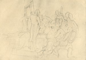 Die Kunstauktion, midten av slutten av 1800-tallet, c1924. av Carl Spitzweg