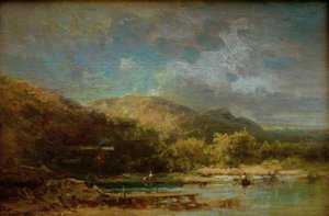 Hytte ved sjøen med figurer av Carl Spitzweg