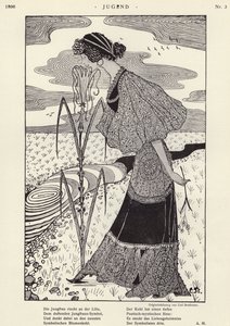 Kvinne lukter en blomst (litho)