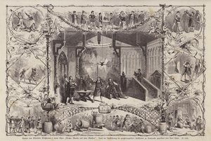Scener fra den tyske komponisten Wendelin Weissheimers opera Meister Martin und Seine Gesellen (Master Martin and His Companions), fremført på Grossherzoglichen Hoftheater, Karlsruhe, Tyskland (gravering) av Carl Thiel