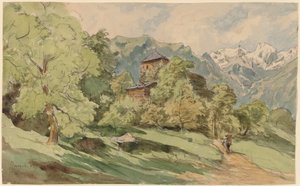 Slottet i Bürglen med Alpene bortenfor av Carl Wagner