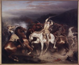 Kong Gustav II Adolf av Sverige, kjent som den store eller den nordlige løven, i slaget ved Trzciana (eller slaget ved Honigfelde eller Sztum) juni 1629 - Kong Gustav II Adolf av Sverige (1594-1632) ved Stuhm, av Wahlbom , Karl (1810-1858). olje på lerret av Carl Wahlbom