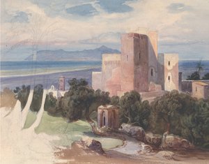 Utsikt på Terracina med Mount Circeo recto..., midten av 1800-tallet. av Carl von Blaas